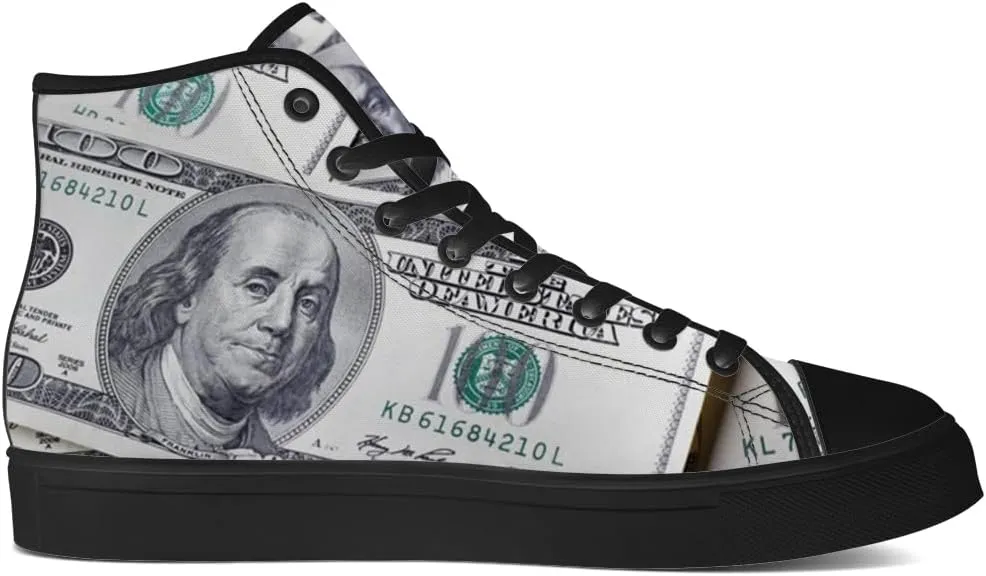 Money Shoes for Men Women Dollar High Top Canvas Sneakers Lace Up Casual Walking Shoes Gifts for Boyfriend Girlfriend