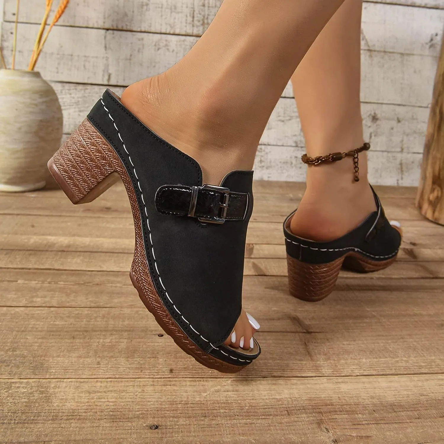 Orthopedic Heels for Women Comfy Chunky Block Sandals with Arch Support Slip on Heels Dressy Summer Pumps Shoes 2025