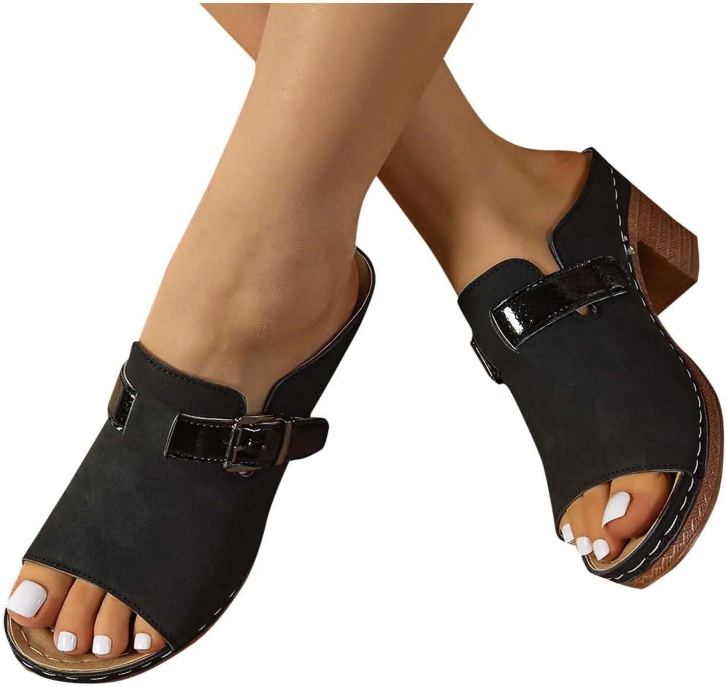 Orthopedic Heels for Women Comfy Chunky Block Sandals with Arch Support Slip on Heels Dressy Summer Pumps Shoes 2025