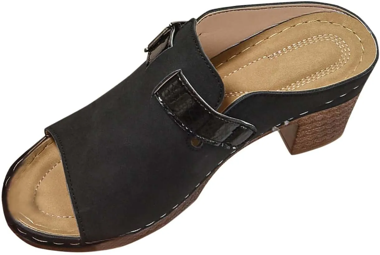 Orthopedic Heels for Women Comfy Chunky Block Sandals with Arch Support Slip on Heels Dressy Summer Pumps Shoes 2025