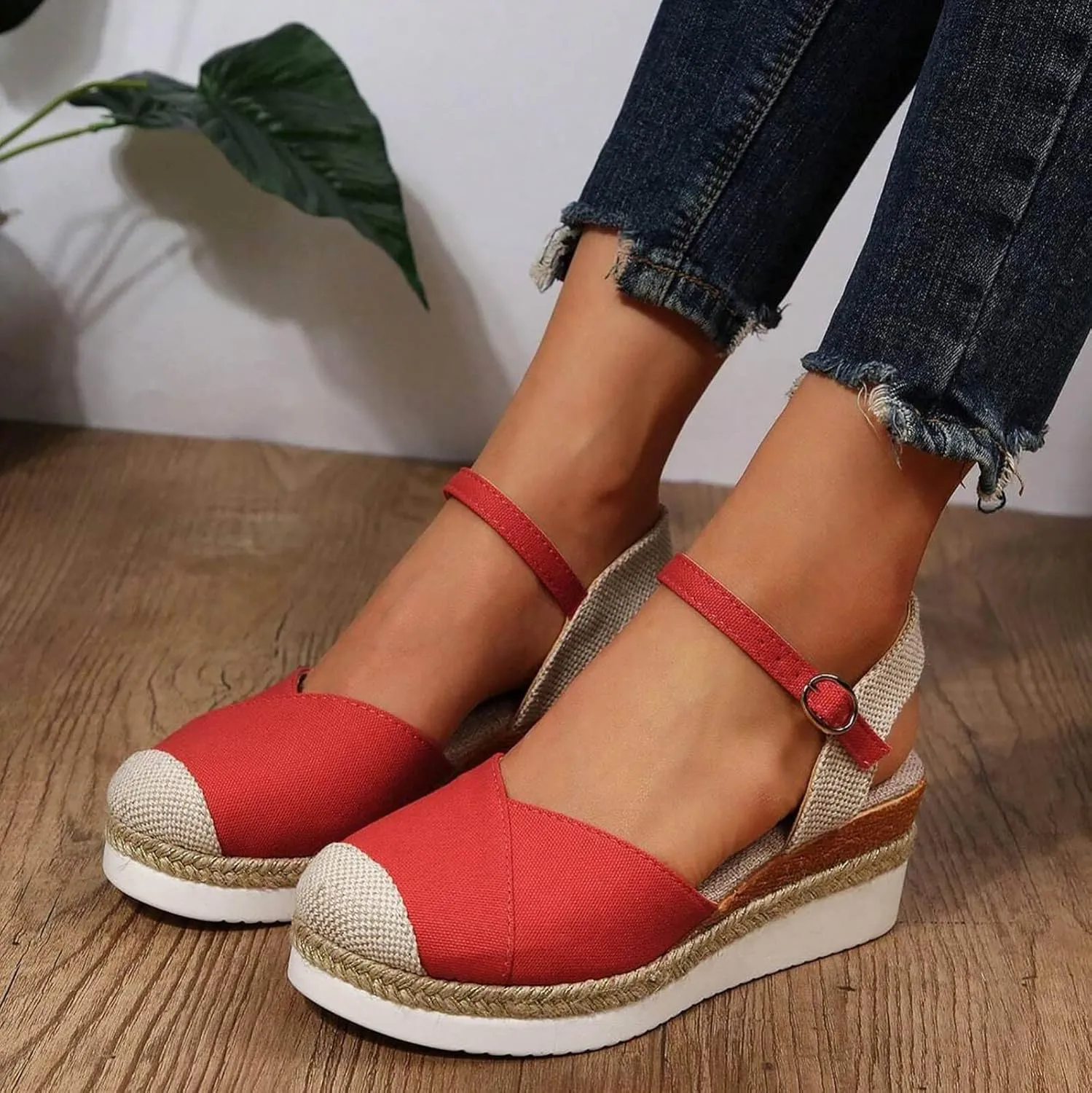 Orthopedic Platform Wedge Sandals for Women Summer Dressy, Women Walking Slippers Arch Support Closed Toe Buckle Ankle Strap Espadrilles Casual Strappy Sandals Comfortable Outdoor Shoes