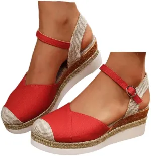 Orthopedic Platform Wedge Sandals for Women Summer Dressy, Women Walking Slippers Arch Support Closed Toe Buckle Ankle Strap Espadrilles Casual Strappy Sandals Comfortable Outdoor Shoes