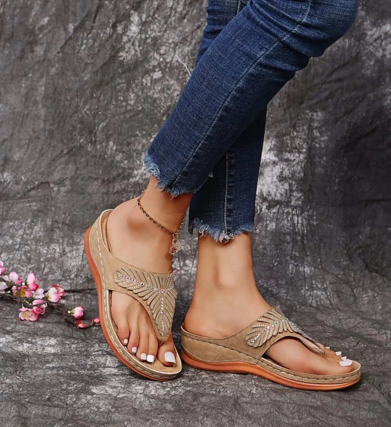 Orthopedic Sandals for Women Arch Support Non-Slip Wedge Flip-Flops Open Toe Summer Dressy Comfortable Sandals Casual Walking Shoes