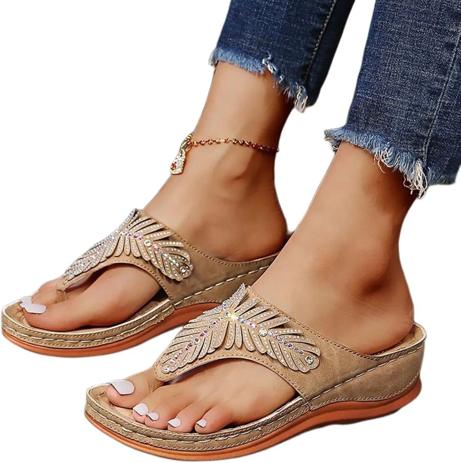 Orthopedic Sandals for Women Arch Support Non-Slip Wedge Flip-Flops Open Toe Summer Dressy Comfortable Sandals Casual Walking Shoes