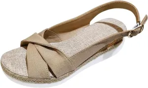 Orthopedic Sandals for Women Fashion Fish Mouth Slingback Non Slip Wedge Canvas Sandals with Arch Support Ladies Elegant Buckle Ankle Strap Summer Beach Walking Shoes