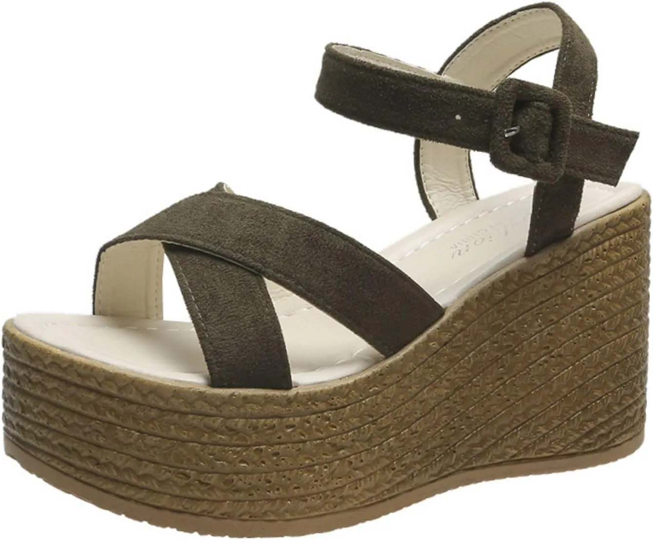 Orthopedic Sandals for Women High Heel Wedge Platform Sandals Adjustable Ankle Strap Sandal Buckle Wide Width Open Toe Sandal Woven Flax Slip-On Shoes