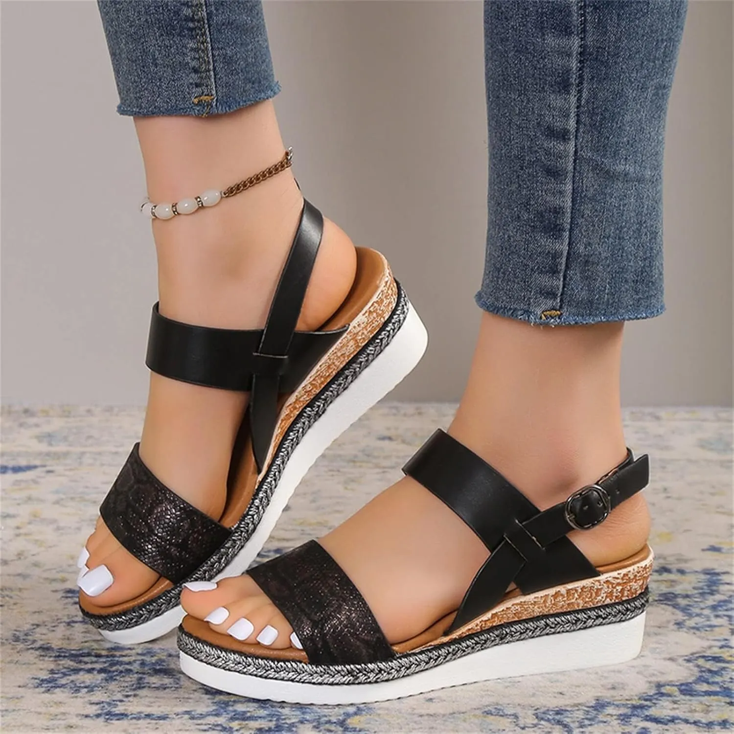 Orthopedic Sandals Wedges Heels for Women Women's Wedge Sandals Comfortable Ankle Strap Dressy Casual Platform Dress Shoes with Arch Support for Women