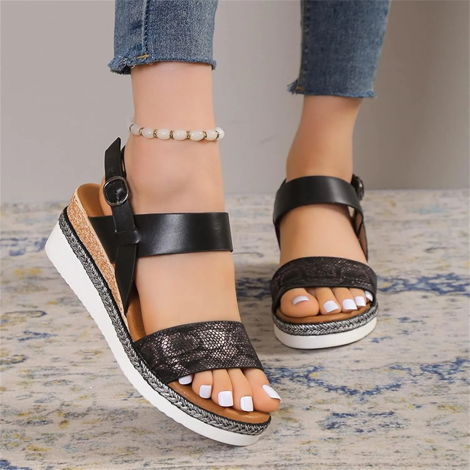 Orthopedic Sandals Wedges Heels for Women Women's Wedge Sandals Comfortable Ankle Strap Dressy Casual Platform Dress Shoes with Arch Support for Women