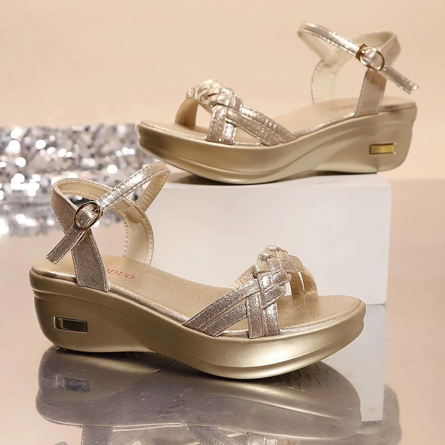 Orthopedic Wedge Sandals for Women 2025 Dressy Summer Women's Open Toe Outdoor Sandal Fashionable Casual Shiny Fish Mouth Espadrilles Platform Thick Soled Wedges Heeled