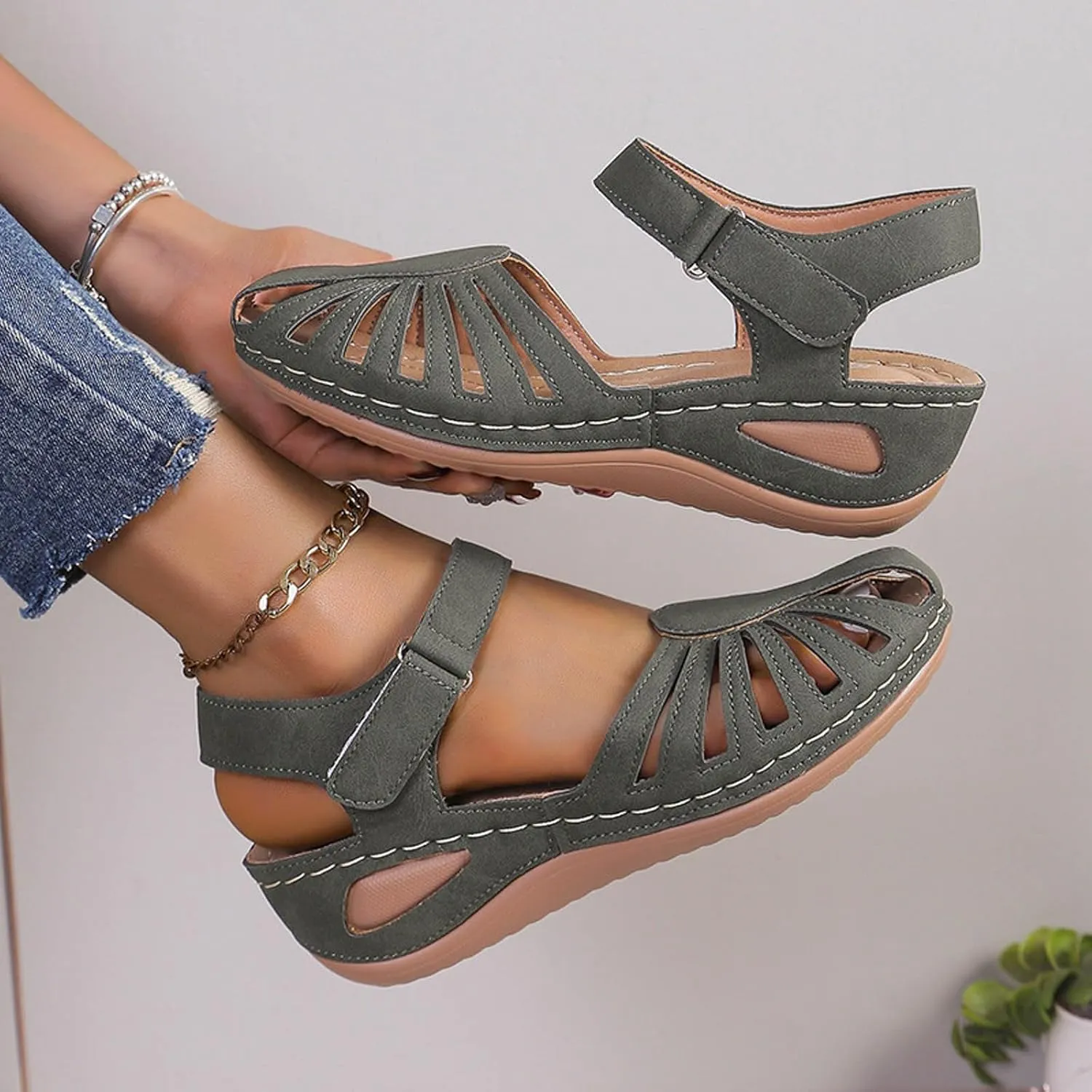 Orthopedic Wedge Sandals for Women 2025 Womens Closed Toe Sandal Dressy Arch Support Adjustable Anckle Strappy Summer Breathable Shoes Comfort Beach Walking