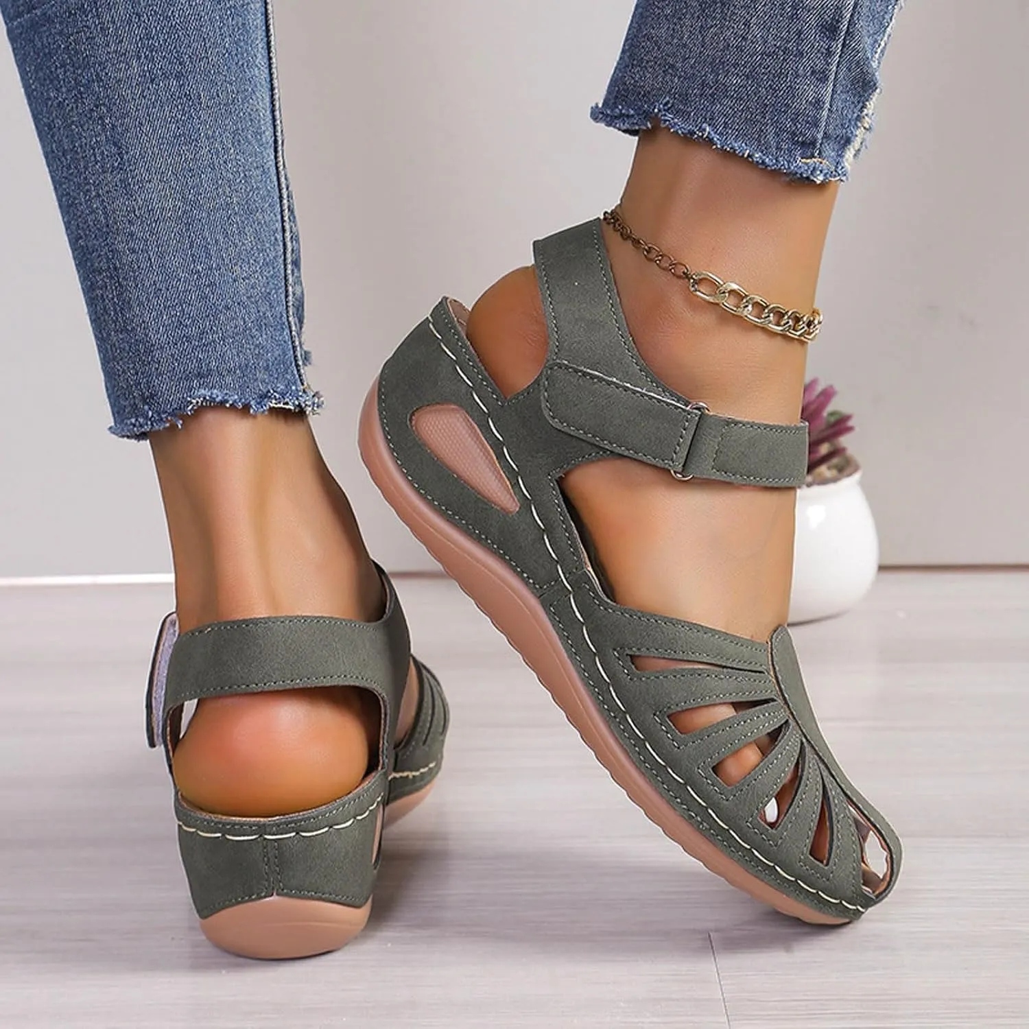 Orthopedic Wedge Sandals for Women 2025 Womens Closed Toe Sandal Dressy Arch Support Adjustable Anckle Strappy Summer Breathable Shoes Comfort Beach Walking