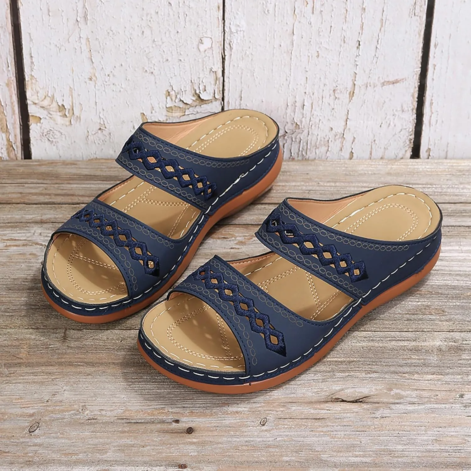 Orthopedic Wedge Sandals for Women Summer Casual Bohemian Open Toe Hollow Out Platform Sandals Comfortable Breathable Fashion Slip on Slippers Beach Vacation Outdoor Casual Shoes