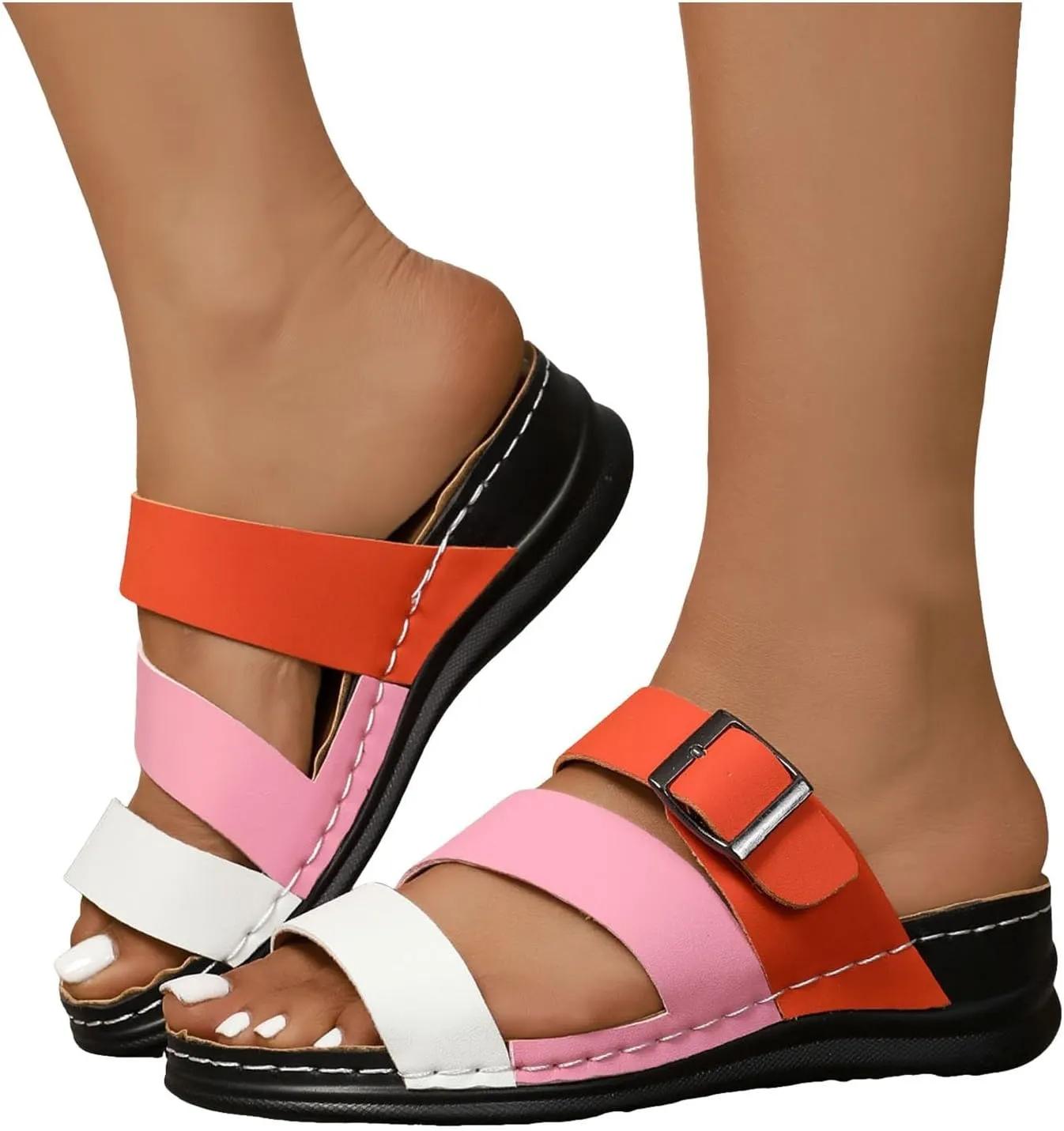 Orthopedic Wedge Sandals with Arch Support Flip Flops for Women 2025 Summer Casual Open Toe Slingback Bohemian Slip On Slippers Wide Width Retro Walking Dress Shoes for Party Casual Beach Vacation