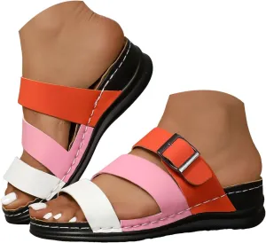 Orthopedic Wedge Sandals with Arch Support Flip Flops for Women 2025 Summer Casual Open Toe Slingback Bohemian Slip On Slippers Wide Width Retro Walking Dress Shoes for Party Casual Beach Vacation