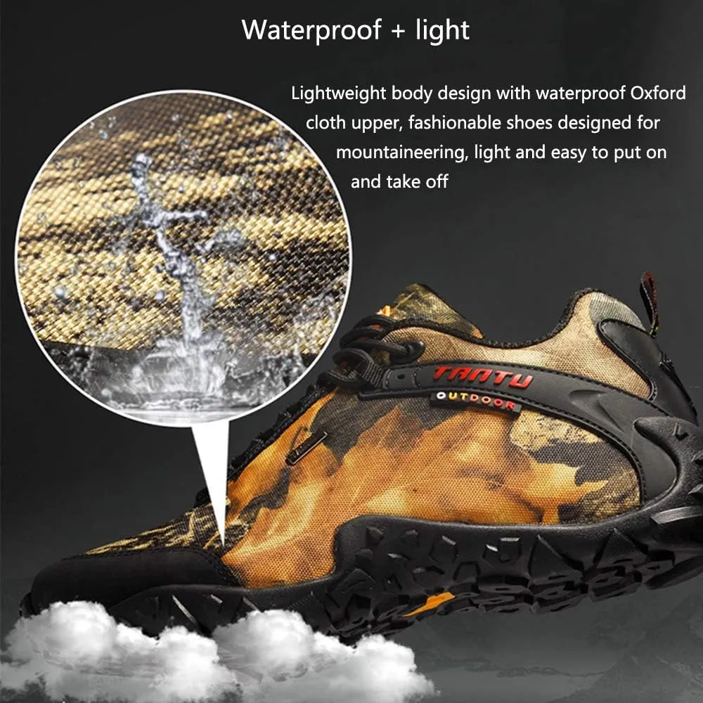 Outdoor Camouflage Low-top Hiking Shoes, Waterproof and Wear-Resistant Hiking Camping Boots, Men's Hiking Boots, Rock Climbing Running Shoes (Black 46)