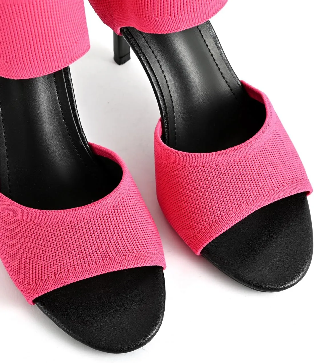 Peep Toe Heels for Women Sexy 3 Inches Stiletto Heeled Sandals for Women Open Toe Wide Stretchy Knit Heel Sandal Booties Slip On Comfortable Dressy Shoes for Prom, Party and Work