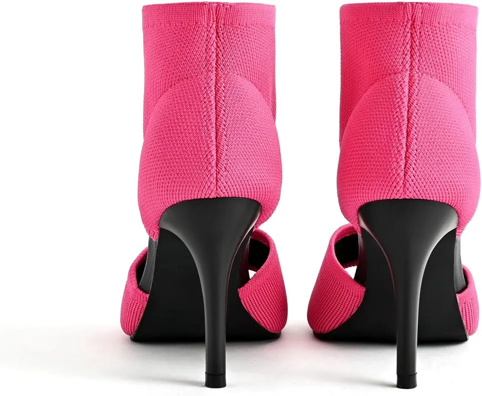 Peep Toe Heels for Women Sexy 3 Inches Stiletto Heeled Sandals for Women Open Toe Wide Stretchy Knit Heel Sandal Booties Slip On Comfortable Dressy Shoes for Prom, Party and Work