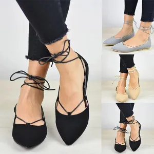 Plain Flat Velvet Criss Cross Point Toe Basic Casual Comfort Flats