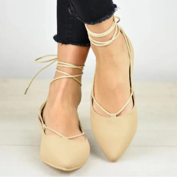 Plain Flat Velvet Criss Cross Point Toe Basic Casual Comfort Flats