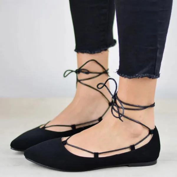 Plain Flat Velvet Criss Cross Point Toe Basic Casual Comfort Flats