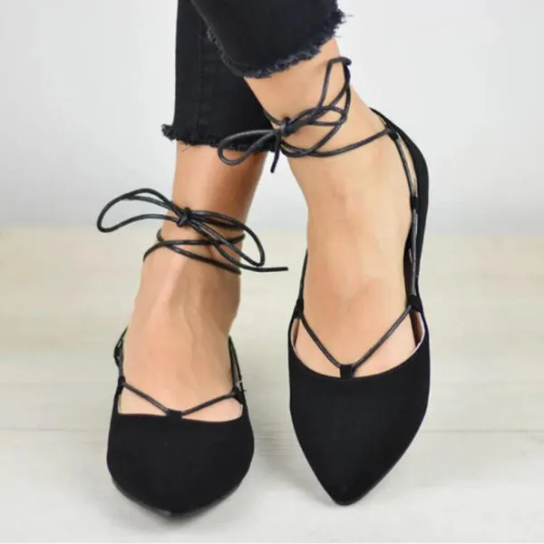 Plain Flat Velvet Criss Cross Point Toe Basic Casual Comfort Flats
