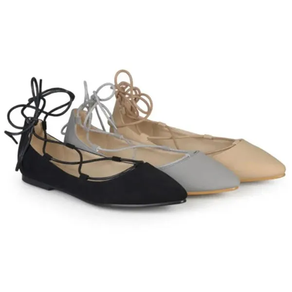Plain Flat Velvet Criss Cross Point Toe Basic Casual Comfort Flats
