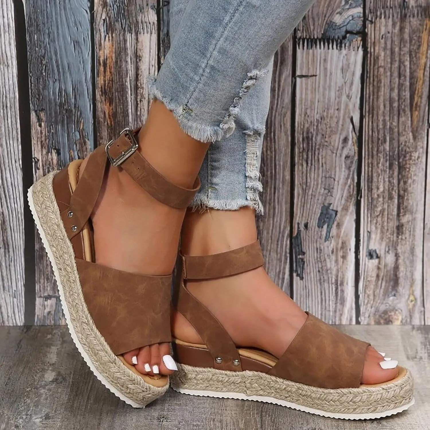 Platform Sandals Women 2025 Open Toe Buckle Ankle Strap Espadrilles Wedge Casual Sandal Dressy Summer Beach Comfortable Ajustable Arch Support Wedges Shoes