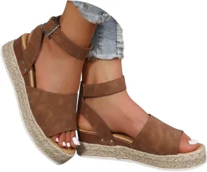 Platform Sandals Women 2025 Open Toe Buckle Ankle Strap Espadrilles Wedge Casual Sandal Dressy Summer Beach Comfortable Ajustable Arch Support Wedges Shoes