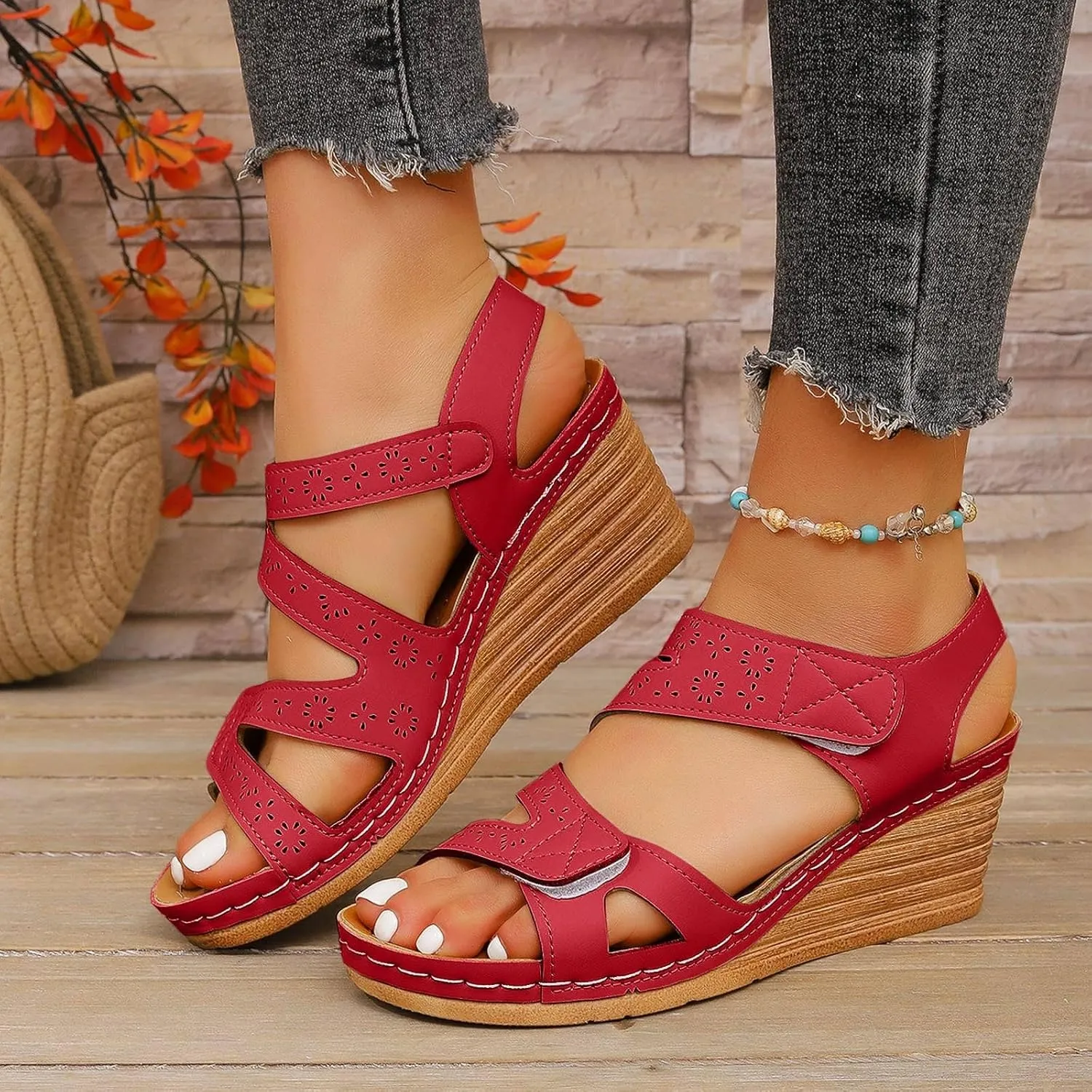 Platform Sandals Women Dressy Summer Comfortable Platform Wedges Open Toe Adjustable Ankle Strap Sandals Slip On Work Sandal for Women Office Summer Shoes Bohemian Sandal