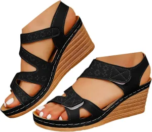 Platform Sandals Women Dressy Summer Comfortable Platform Wedges Open Toe Adjustable Ankle Strap Sandals Slip On Work Sandal for Women Office Summer Shoes Bohemian Sandal
