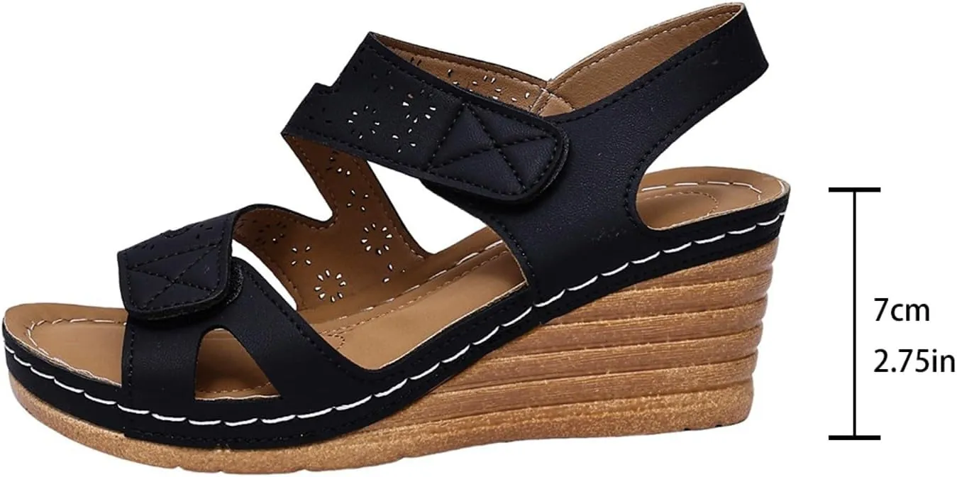 Platform Sandals Women Dressy Summer Comfortable Platform Wedges Open Toe Adjustable Ankle Strap Sandals Slip On Work Sandal for Women Office Summer Shoes Bohemian Sandal