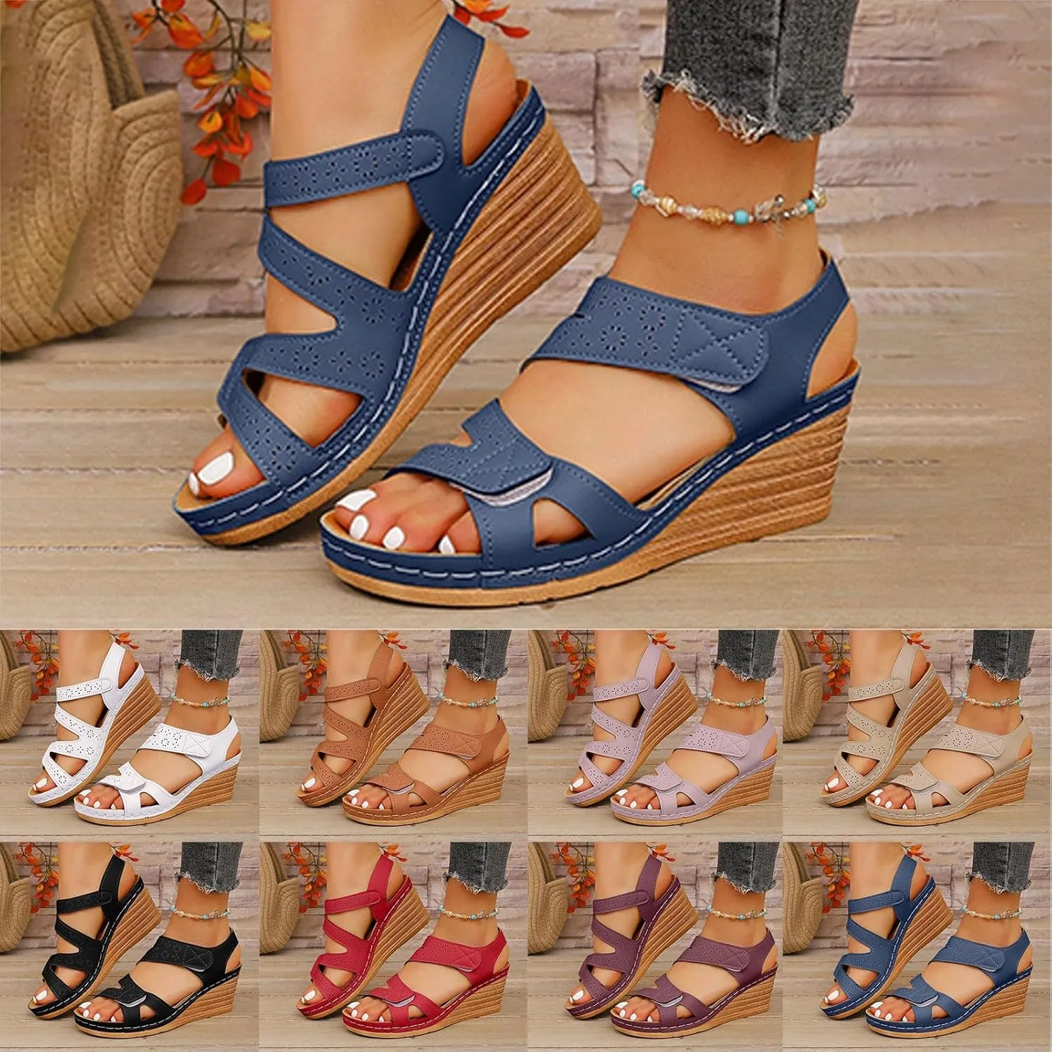 Platform Sandals Women Dressy Summer Comfortable Platform Wedges Open Toe Adjustable Ankle Strap Sandals Slip On Work Sandal for Women Office Summer Shoes Bohemian Sandal