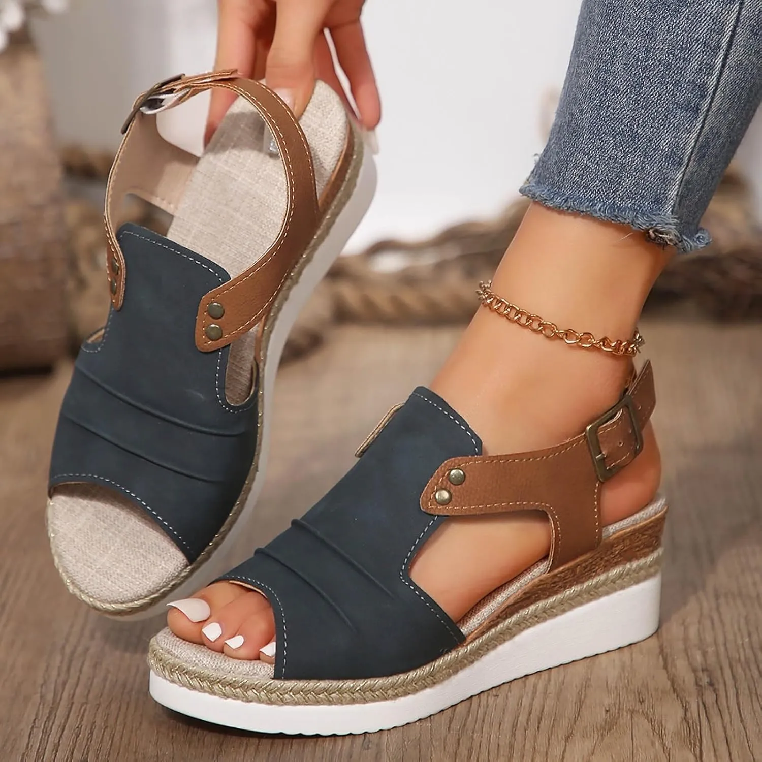 Platform Sandals Women Dressy,Comfy Open Toe Summer Sandals Espadrilles Wedge Sandals Casual Strappy Orthopedic Shoes