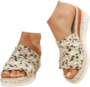 Platform Sandals Women Espadrille Slip on Comfortable Wedge Sandals Color Block Open Toe Stylish Casual Summer Shoes