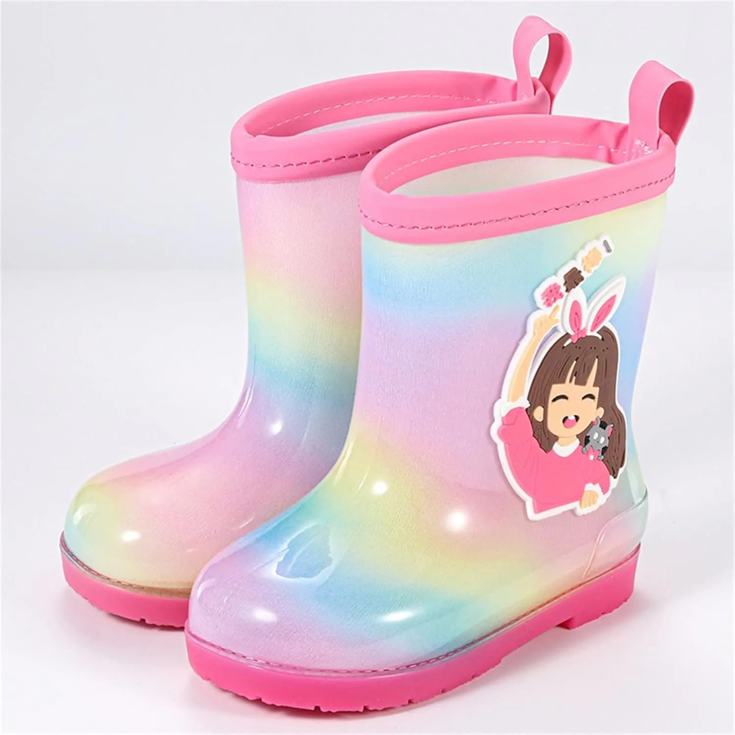 Rain Boots Girls Water Boots Toddler Rainboots Boys Rubber Waterproof Non Slip Rain Boots with Easy On Handles