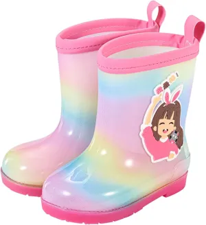 Rain Boots Girls Water Boots Toddler Rainboots Boys Rubber Waterproof Non Slip Rain Boots with Easy On Handles