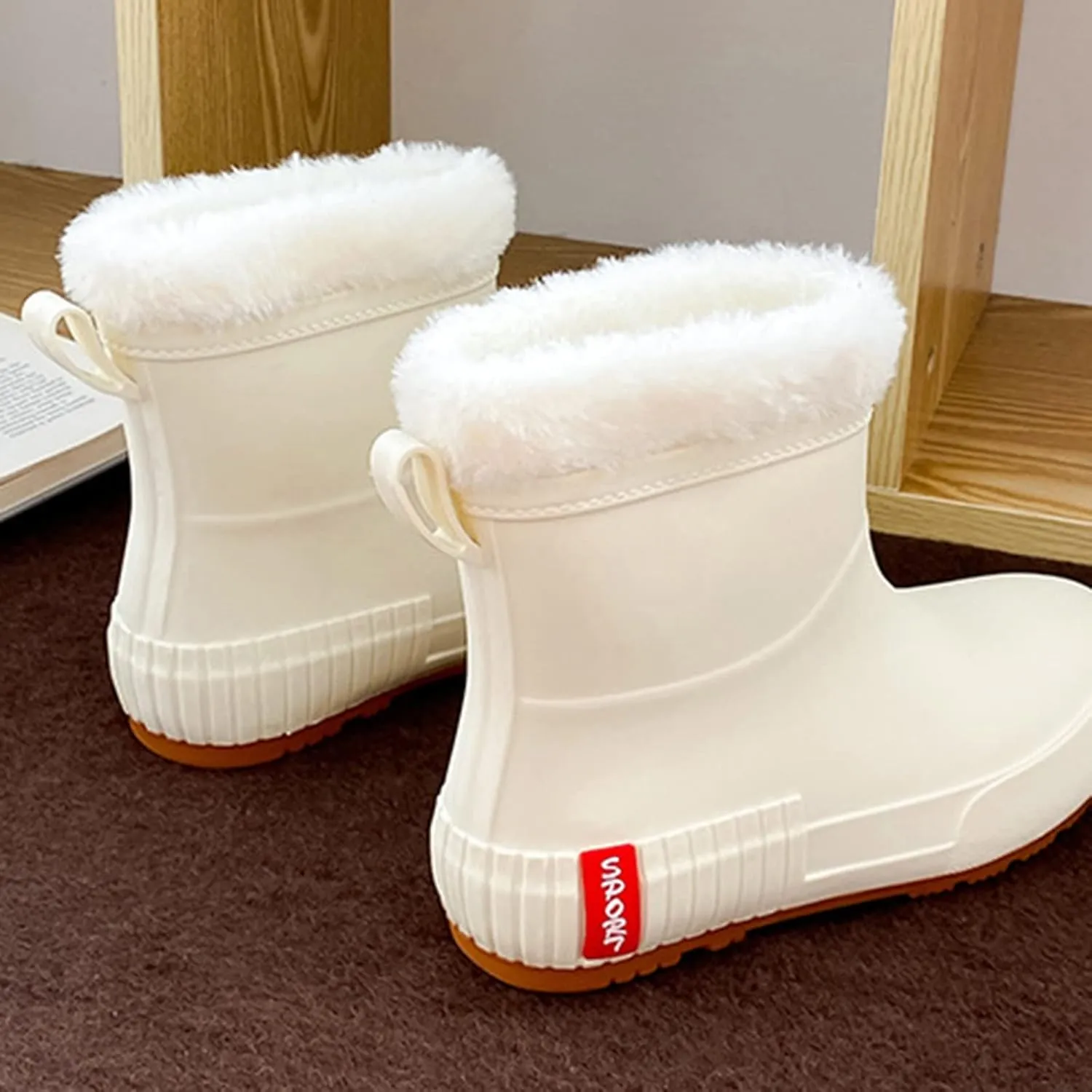 Rainboots Boots Women Ankle Rubber Fleec Warm Ankle Boots Non Slip Short Rain Boots Waterproof Ankle Garden Rainboot Tall Rubber Rain Boots