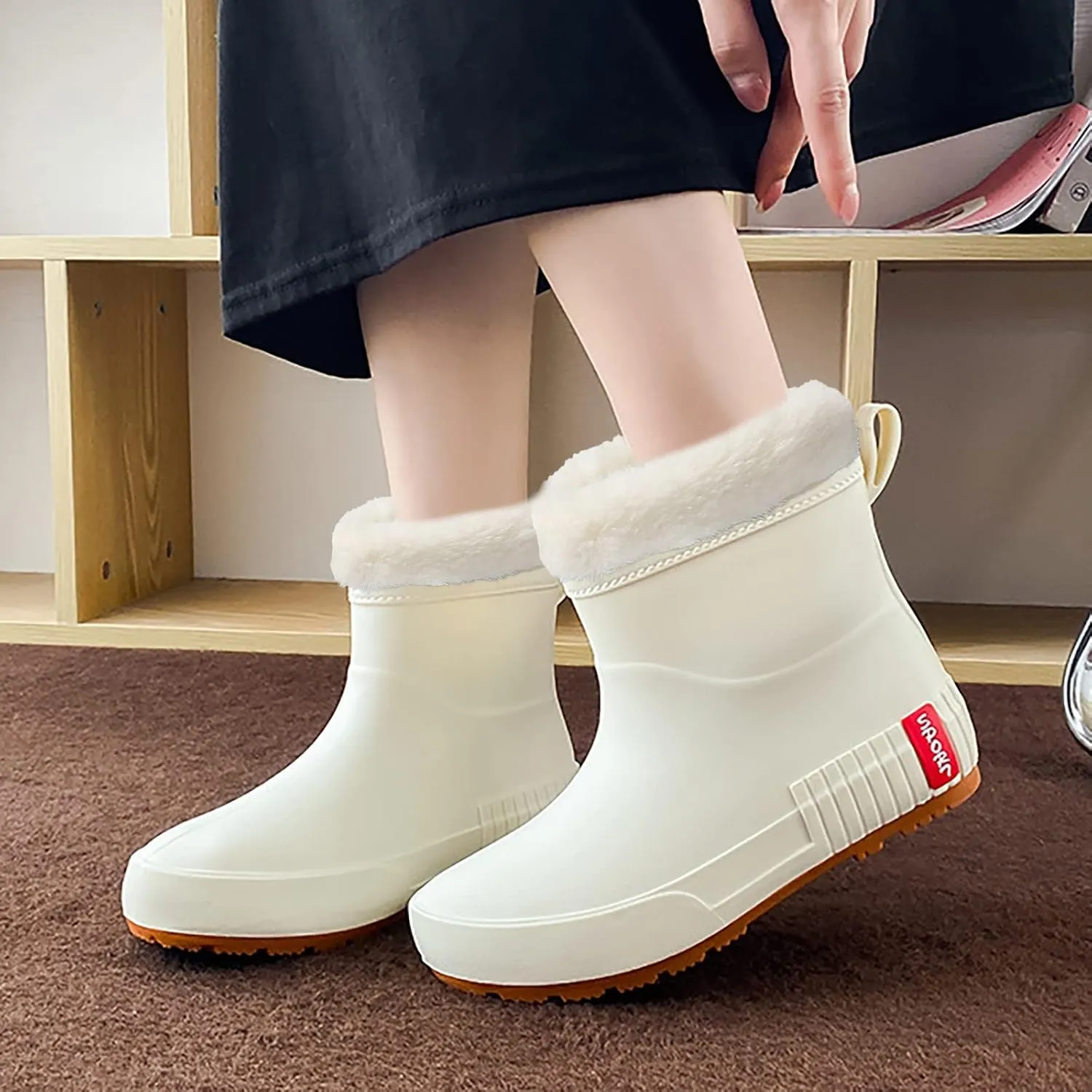 Rainboots Boots Women Ankle Rubber Fleec Warm Ankle Boots Non Slip Short Rain Boots Waterproof Ankle Garden Rainboot Tall Rubber Rain Boots