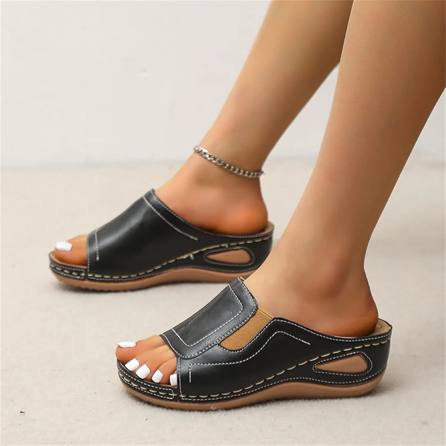 Sandals for Women 2025 Dressy Open-Toed Wedge Elastic Sandals and Slipperss Breathable Platform Shoes