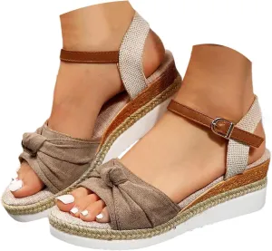 Sandals for Women 2025 Dressy Orthopedic Espadrilles Bowknot Design Wedge Platform Ajustable Ankle Strap Breathable Hemp Rope Heels Shoes Comfortable Summer Wear