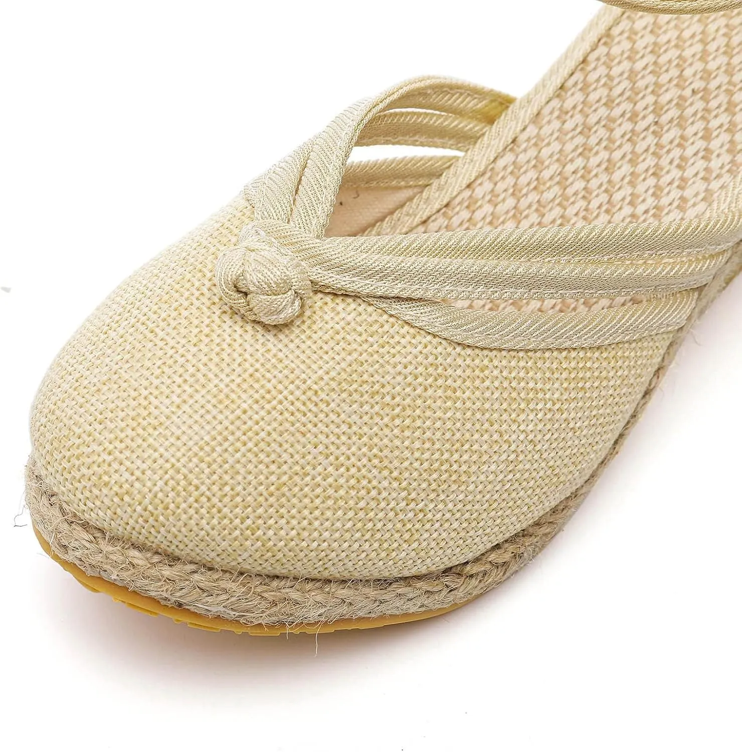 Sandals for Women Dressy Summer Ankle Strap Closed Toe Casual Shoes Linen Buckle Comfortable Breathable Beach Sandal 2025 Wedge Platform Summer Lace Up Outdoor Leisure Espadrille