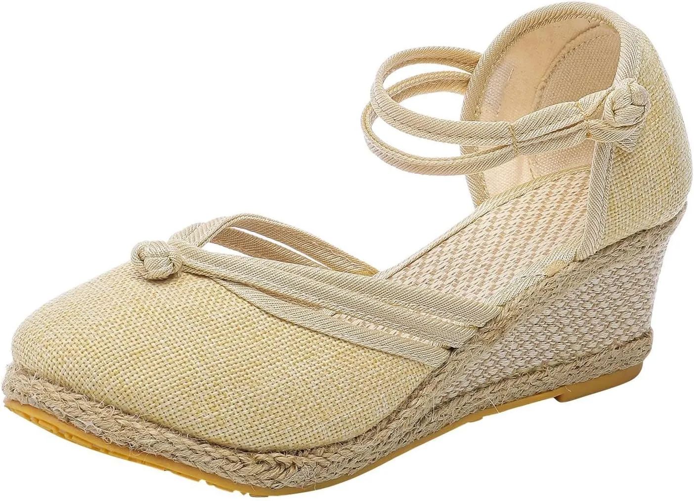 Sandals for Women Dressy Summer Ankle Strap Closed Toe Casual Shoes Linen Buckle Comfortable Breathable Beach Sandal 2025 Wedge Platform Summer Lace Up Outdoor Leisure Espadrille