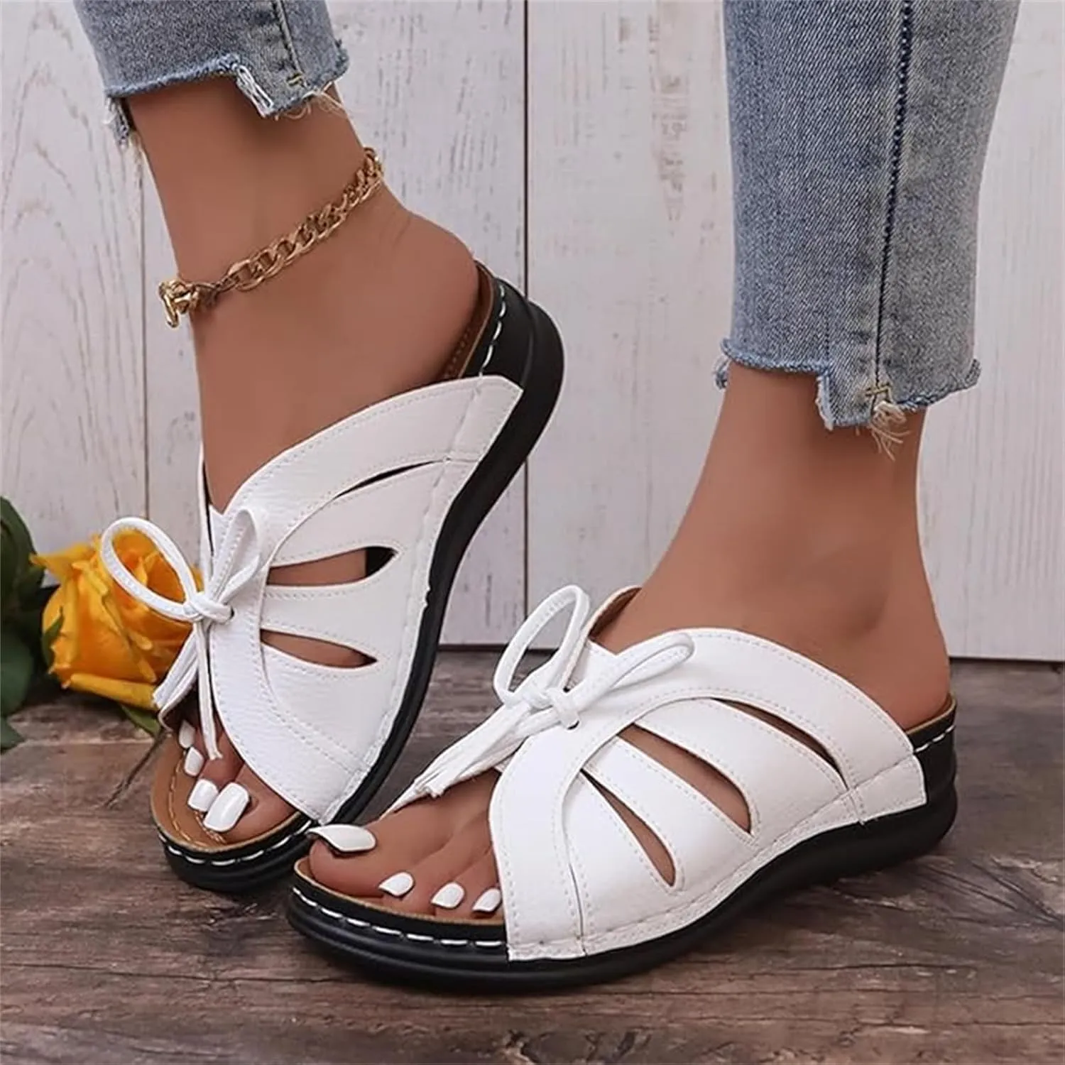 Sandals Women Comfortable Dressy Wedge Sandals Orthopedic Slippers Walking Summer Orthotic Flip Flops with Arch Support