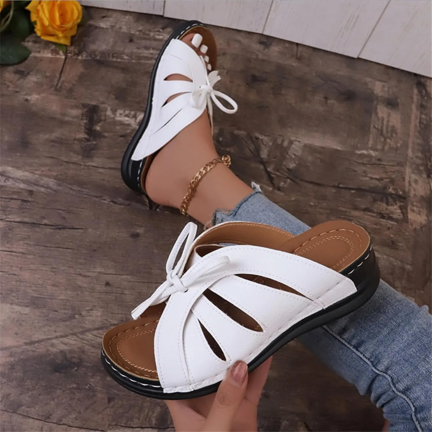 Sandals Women Comfortable Dressy Wedge Sandals Orthopedic Slippers Walking Summer Orthotic Flip Flops with Arch Support