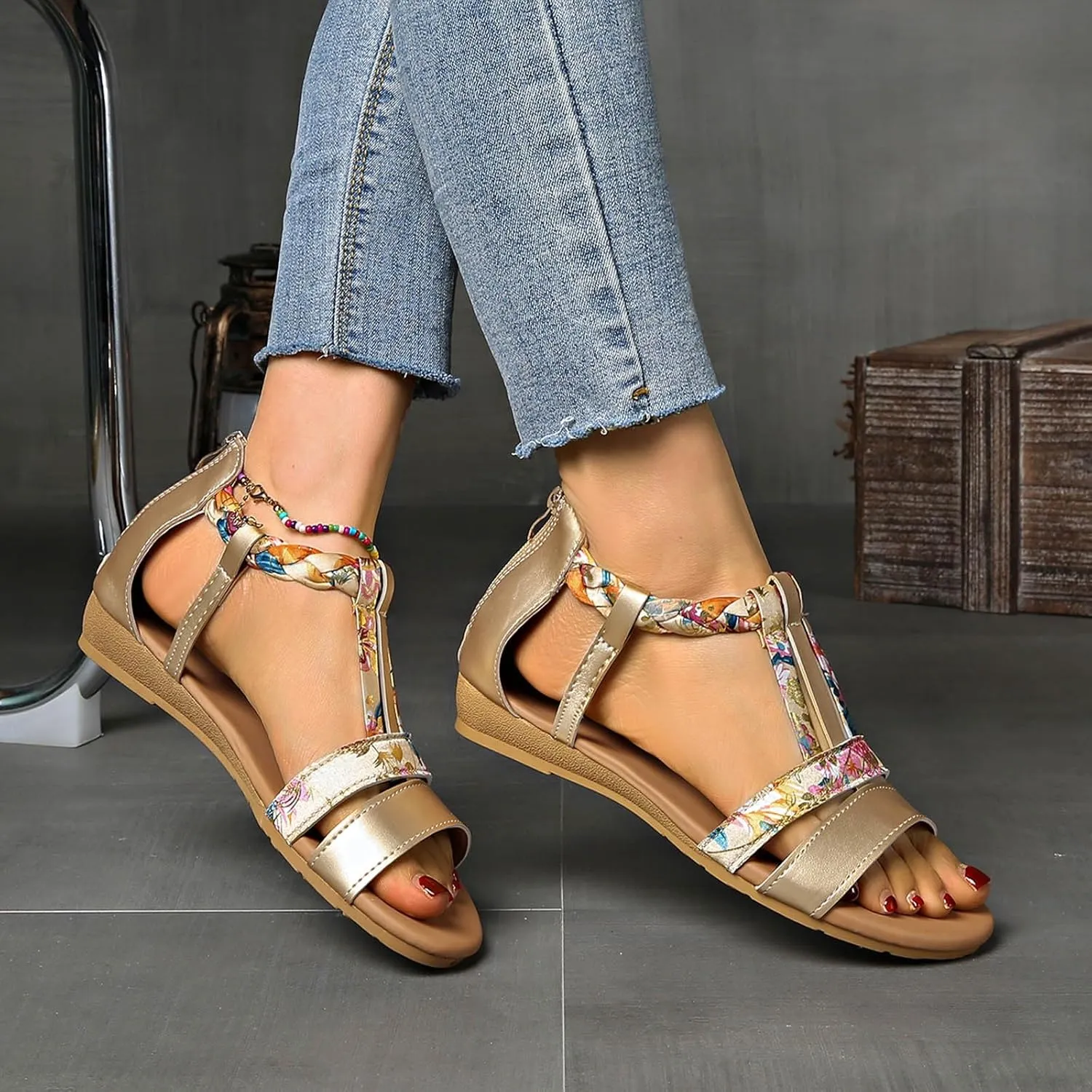 Sandals Women Open Toe Ankle Buckle Sandals Summer Platform Non-slip Sandal Roman Beach Sandal Outdoor Hollow Shoes