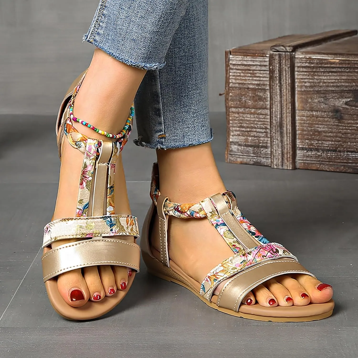 Sandals Women Open Toe Ankle Buckle Sandals Summer Platform Non-slip Sandal Roman Beach Sandal Outdoor Hollow Shoes