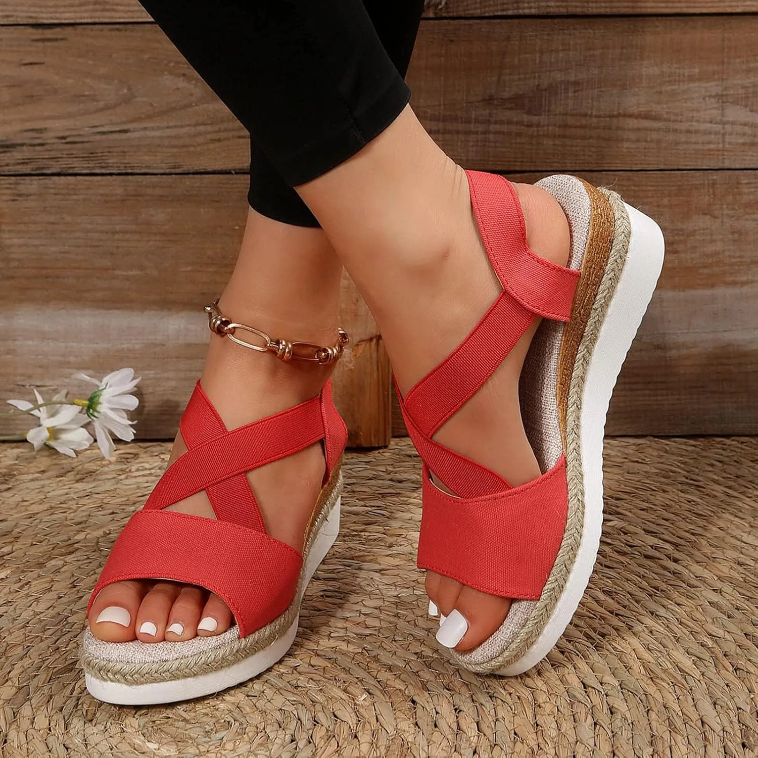 Sandals Womens Platform Sandals Women Slip on Orthopedic Arch Support Outdoor Camping Walking Ankle Strap