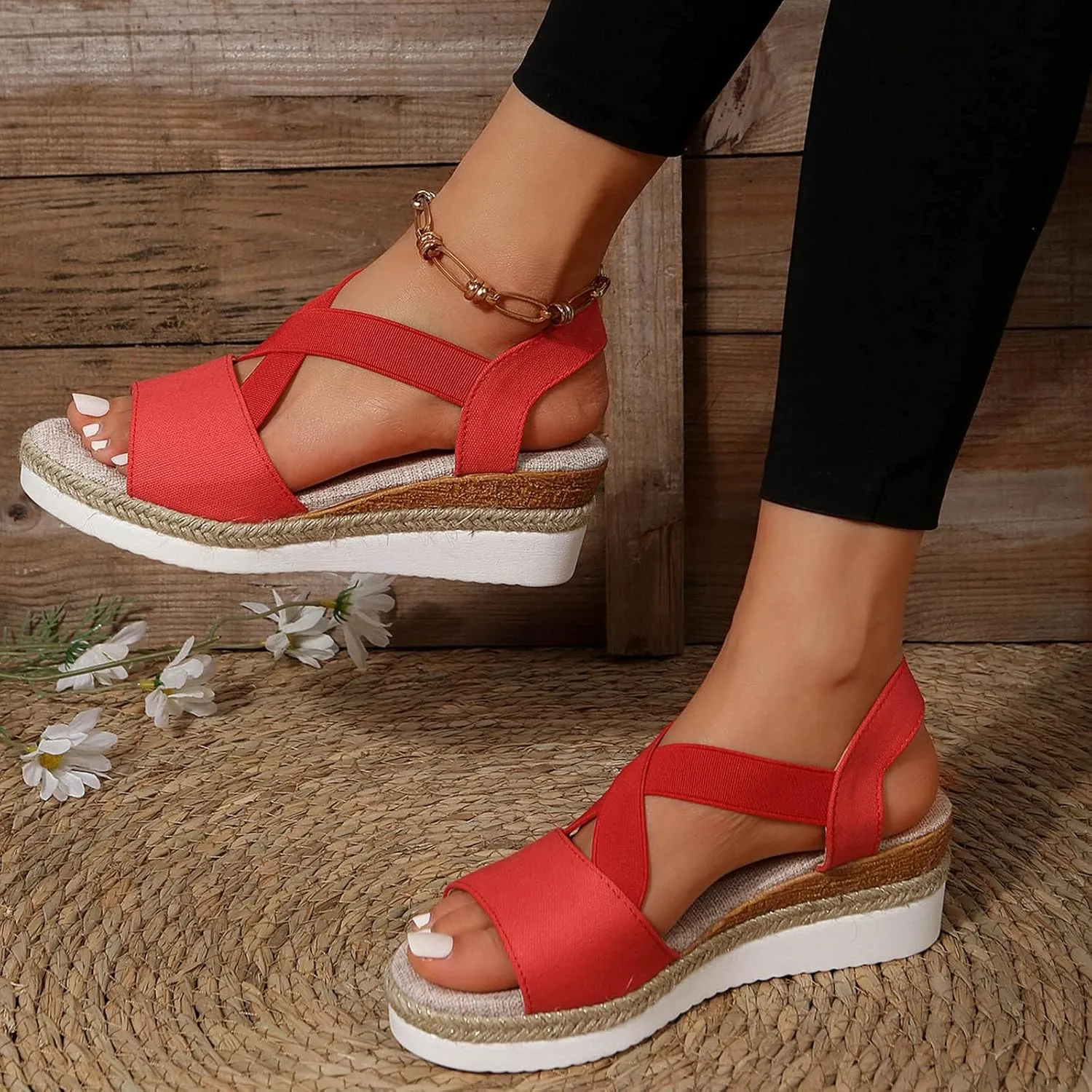 Sandals Womens Platform Sandals Women Slip on Orthopedic Arch Support Outdoor Camping Walking Ankle Strap