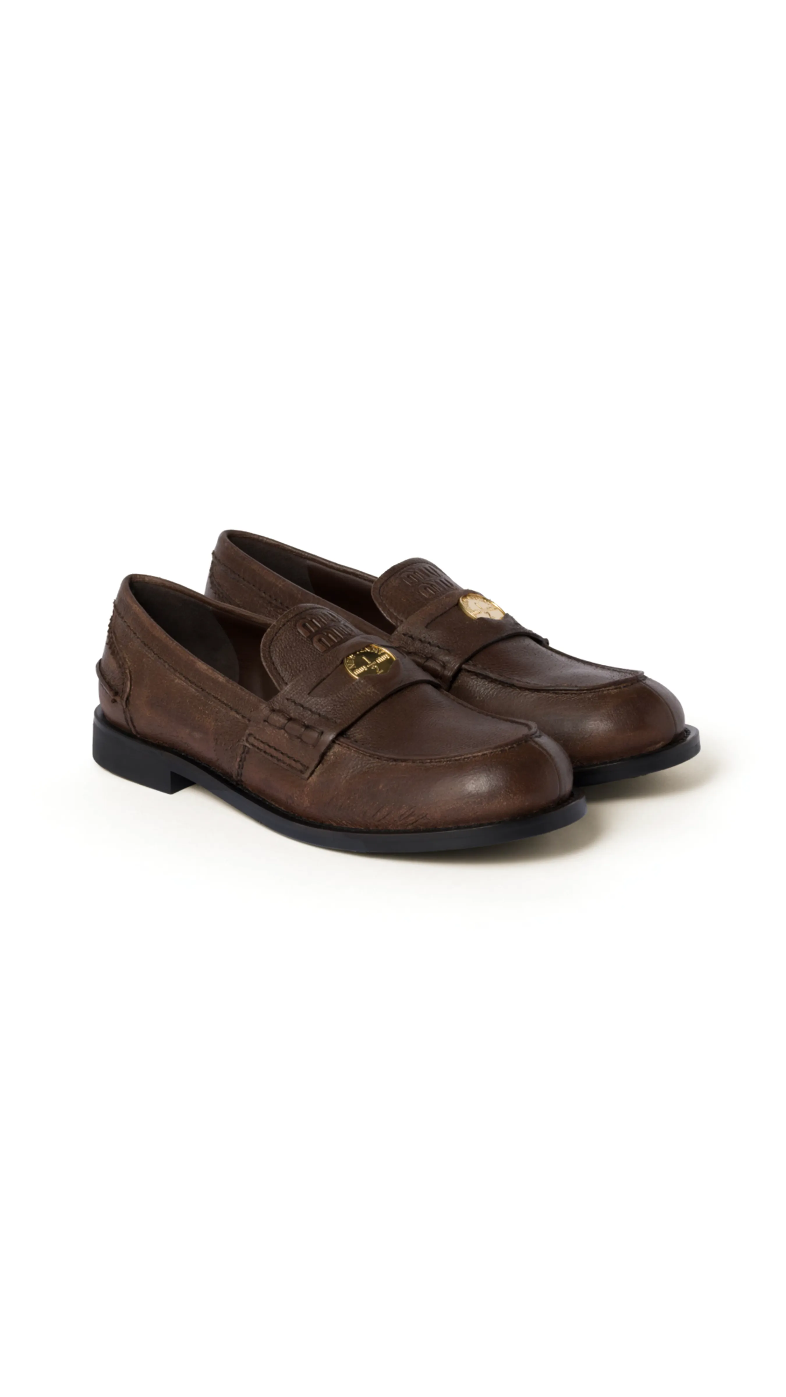 Slip-on Penny Loafers in Grainy Leather - Cocoa Brown