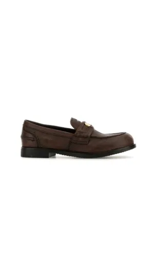 Slip-on Penny Loafers in Grainy Leather - Cocoa Brown